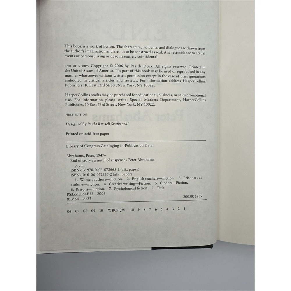 End of Story A Novel of Suspense by Peter Abrahams Copyright 2006 Hardcover Book - Picture 4 of 7